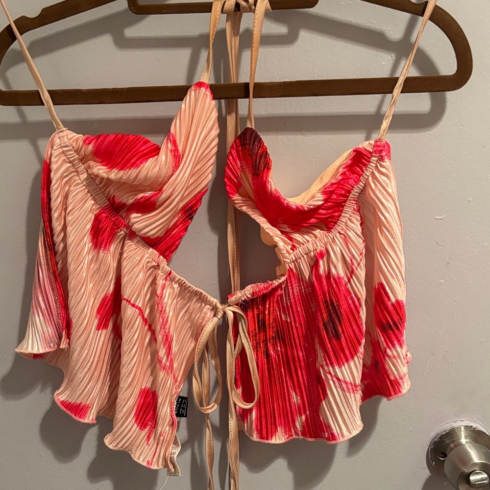 SHEIN Red and Cream Pleated Tank Top